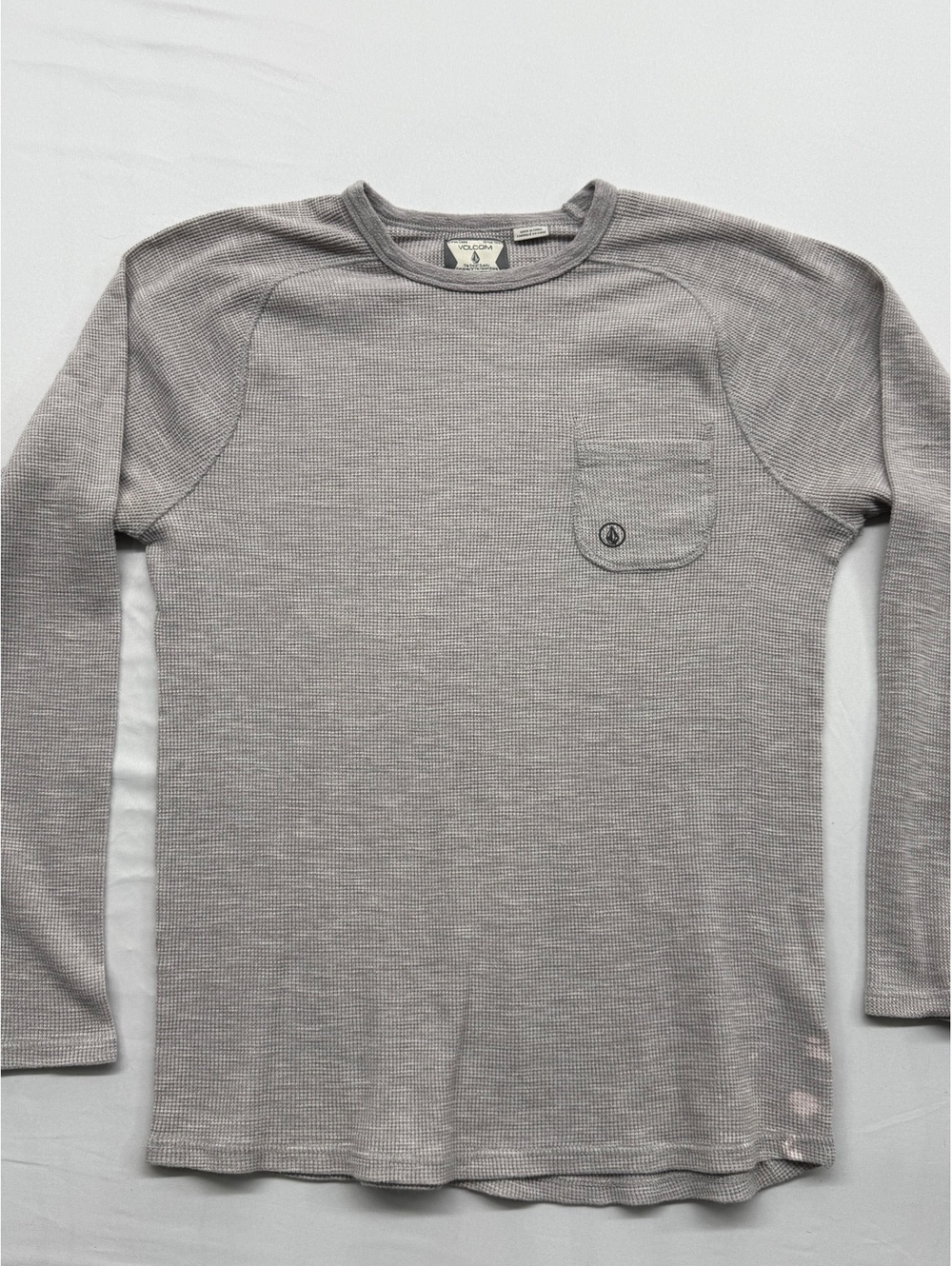 Volcom Mens Thermal Long Sleeve Shirt Waffle Knit Gray Flawed Large